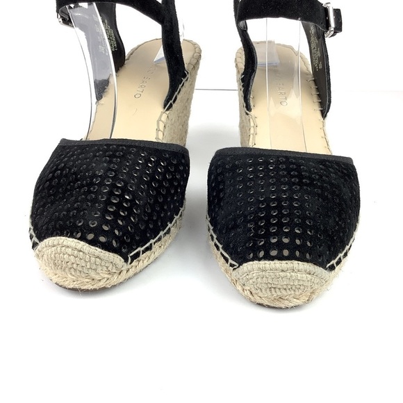 FRANCO SARTO LEATHER ESPADRILLES WEDGE BLACK 9 - Picture 5 of 12